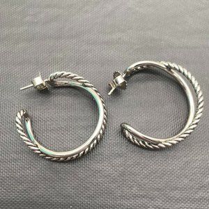 David Yurman Sterling Silver 925 and  Twisted Hoop Earrings